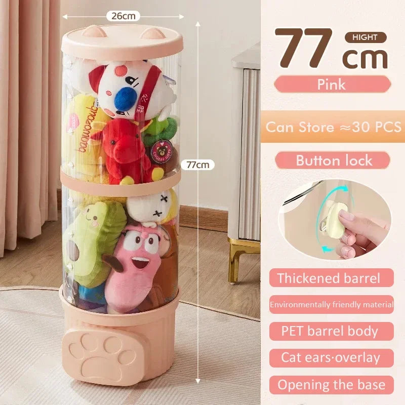 rangement jouets boîte peluches transparent rose motif patte chat hauteur 77cm organisation enfant chambre