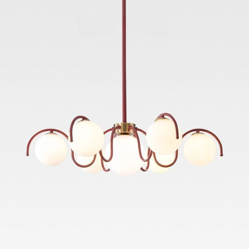 suspension lumineuse rouge moderne sphères translucides scandinave spiral métal opaque led