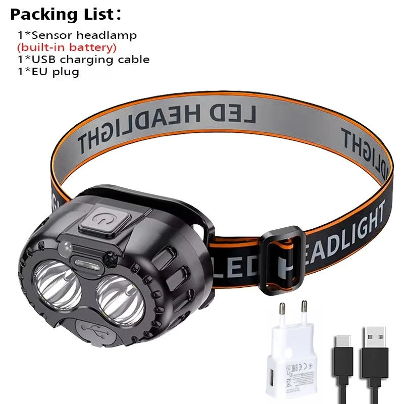 lampe frontale rechargeable led noir orange boutons molette ceinture ajustable mode pratiqueurgence étanche