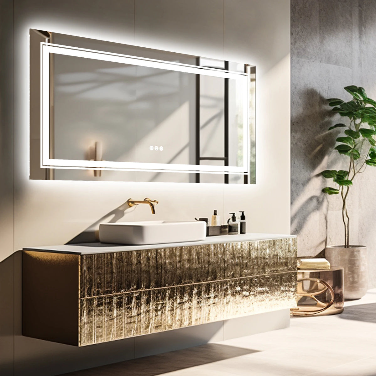 miroir salle bain rectangulaire lumineux led antibuée mural moderne grand sans cadre blanc