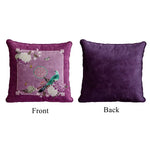 coussin carré velours fleur peony oiseau classique vert rose violet blanc