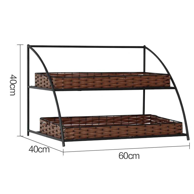 étagère moderne rustique paniers rotin structure métallique noir brun clair multifonctionnelle rangement cuisine