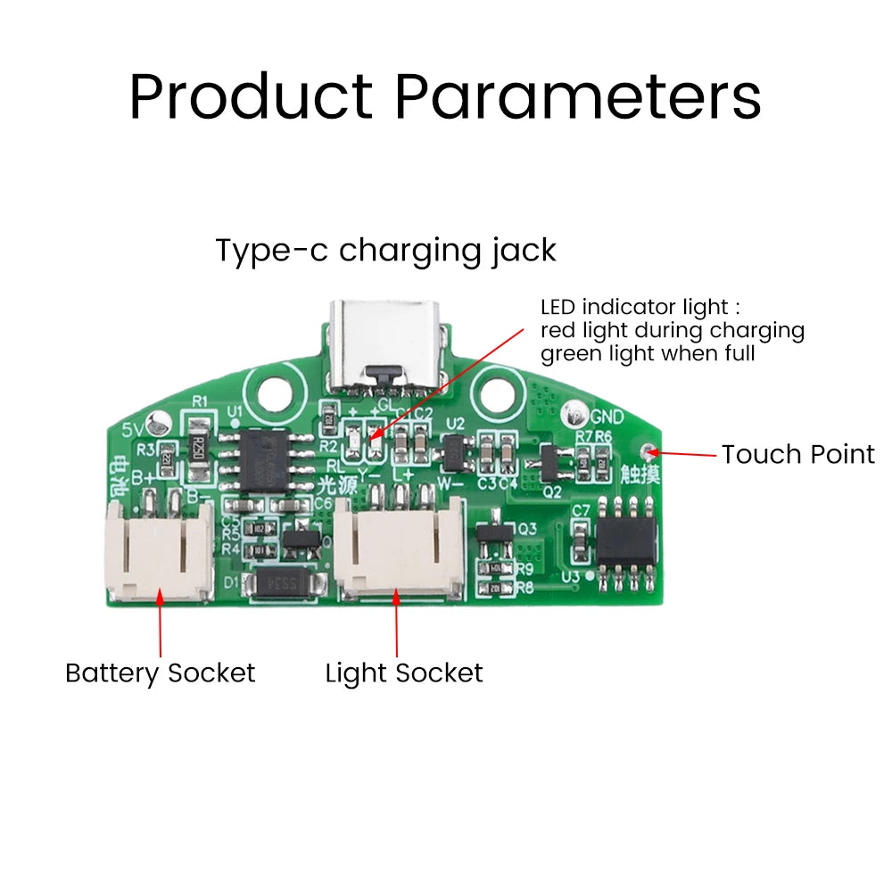 circuit imprimé électronique vert charge type led tactile gradateur infinite dimming composants protégeant batterie