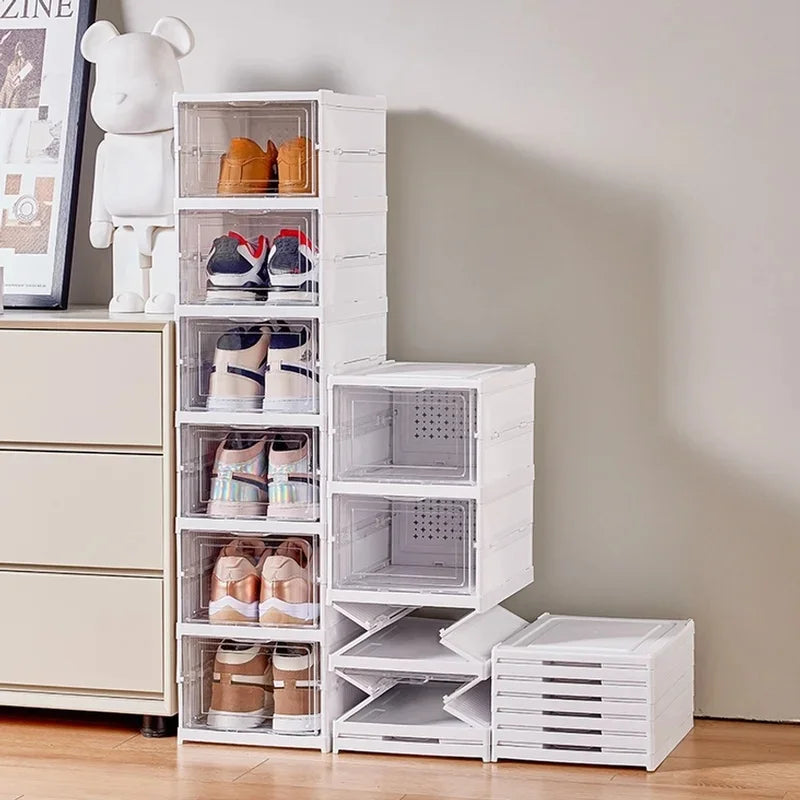 étagère chaussures pliable trois niveaux transparente blanche organisateur rangement moderne placard chambre