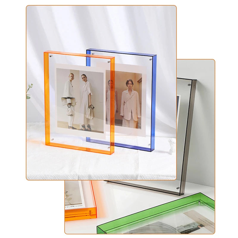 cadre photo moderne acrylique transparent visibles orange bleu vert rose marron minimalisteintérieurDecorationMuraleSalleAMainBureau