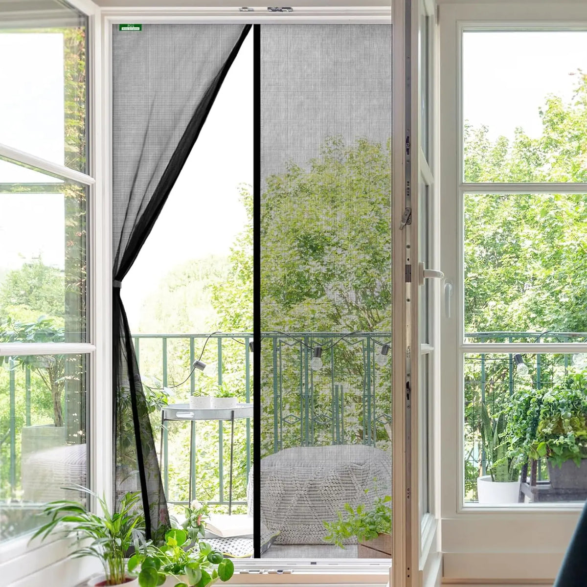 rideau moustiquaire gris noir velcro porte protection insectes sans perçage moderne