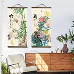 toile imprimée motifs floraux chinois bambou orchidée chrysanthème décoration murale rouleaux peinture asiatique traditionnelleSuspension