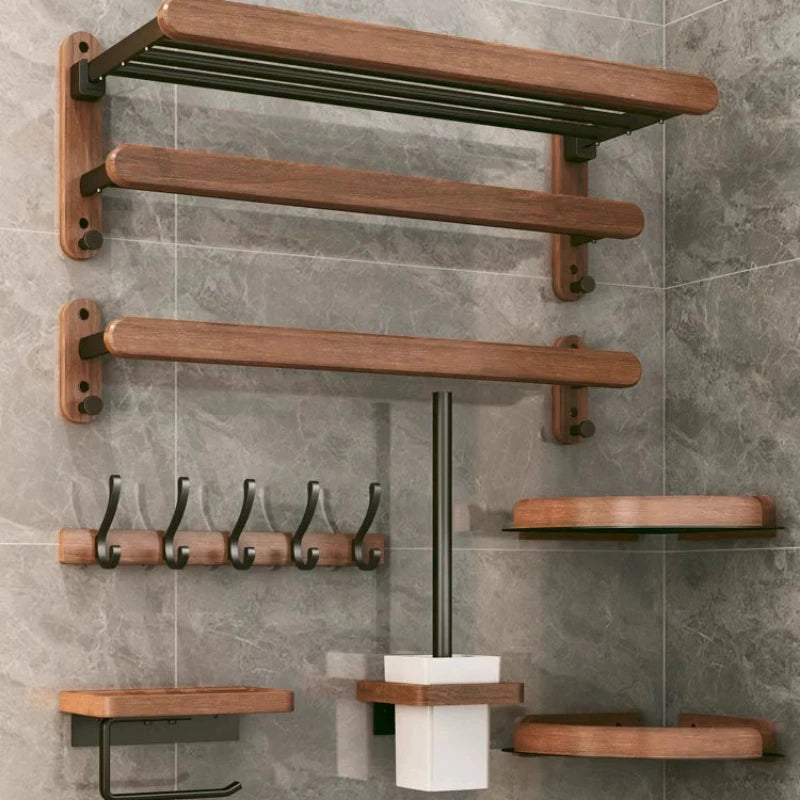 étagères porte serviettes bois moderne vis fixations salle bain minimaliste porte brosse gobelet savon