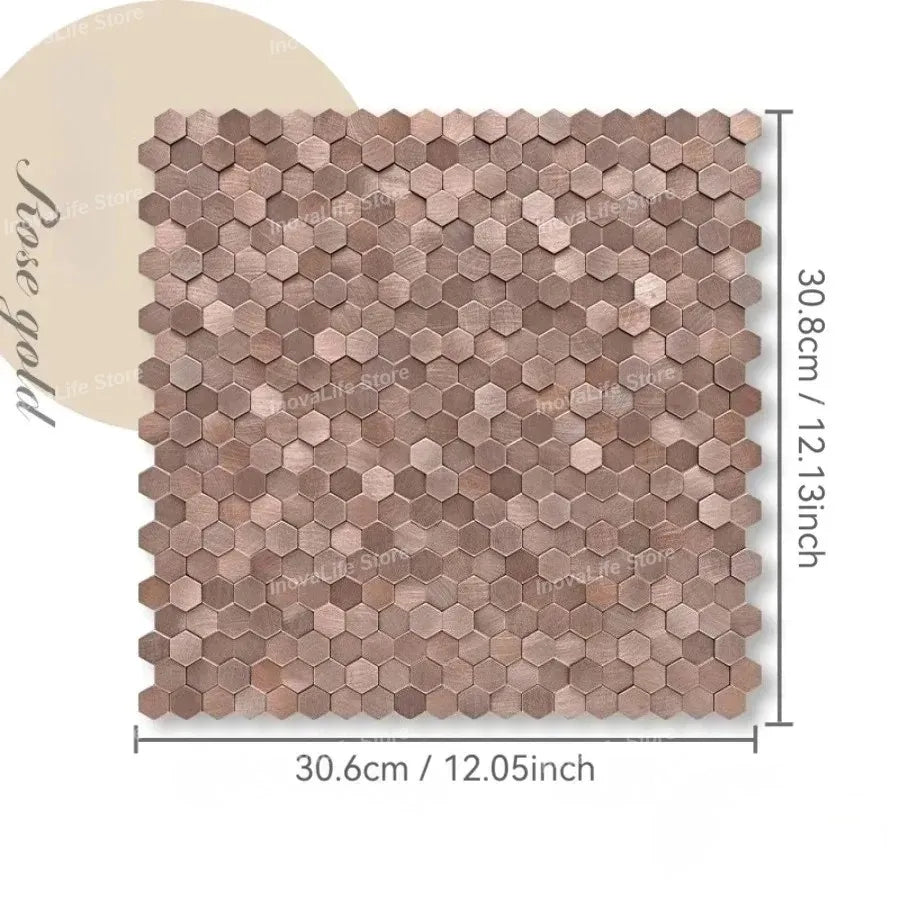 carreaux hexagonaux métal brossé adhésifs modernes gris bronze cuivre doré salle bain chambre