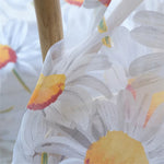 rideaux voilage floral motif marguerites peintes main blanc jaune translucent fenetre chambre