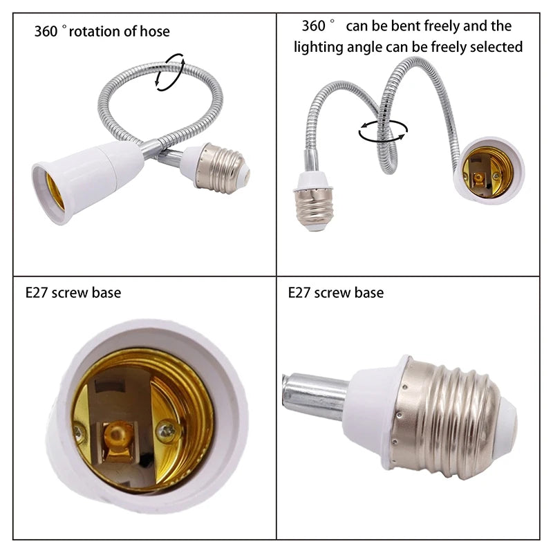 connecteur flexible ampoule E27 blanc argenté texture spirale adhésif moderne câble souple vis fixation