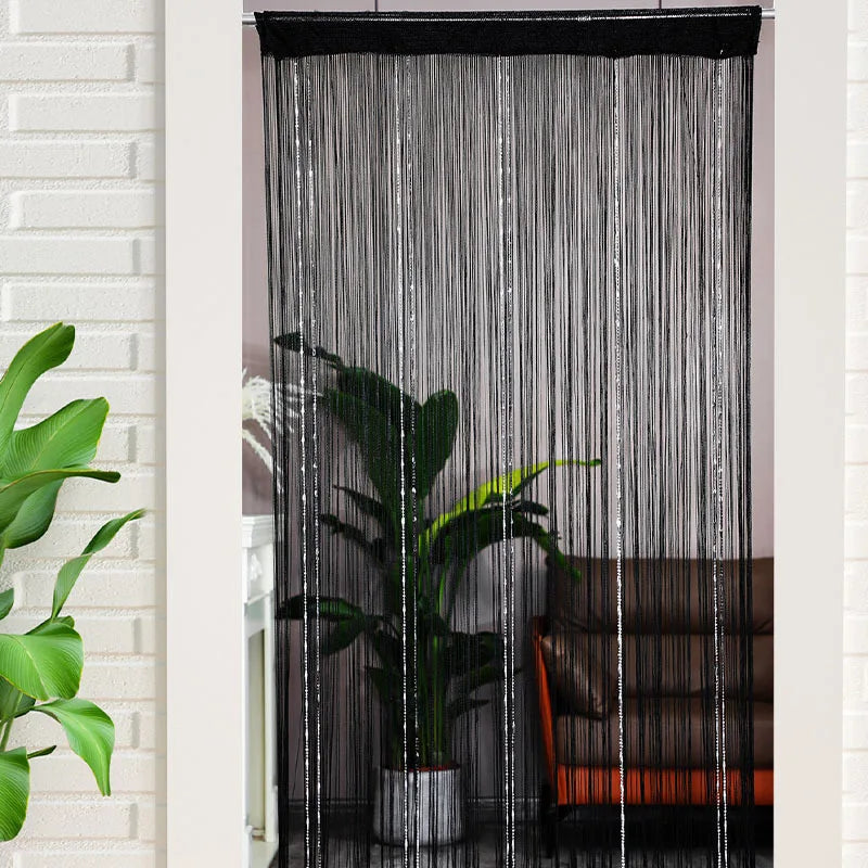 rideau franges noir argenté semi transparent moderne chambre cuisine decoration