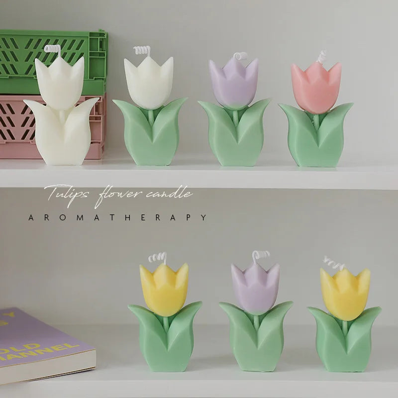 bougies tulipe blanc vert rose jaune moderne minimaliste paraffine aromathérapie chambre déco