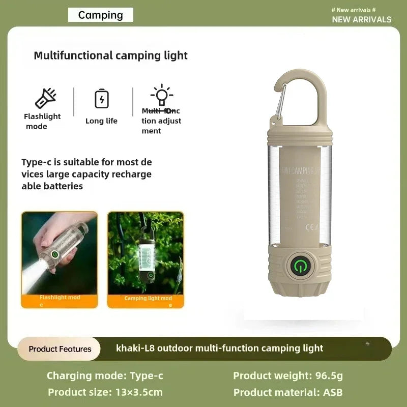 lampe portable camping rechargeable étanche transparent vert olive crochet suspension