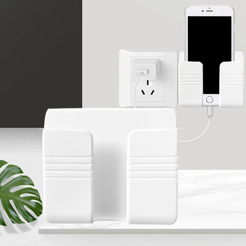 support mural smartphone télécommande rangement stockage adhésif blanc gris moderne minimaliste rechargeable organisateur