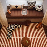 tapis marron blanc rayures horizontales moderne polyester imperméable antidérapantintérieur sol maison