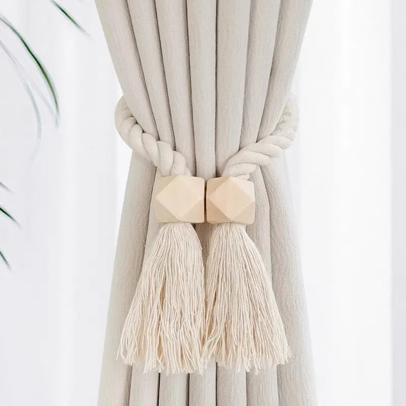 boucles rideau bois franges beige moderne bohème décoratives salle bain chambre