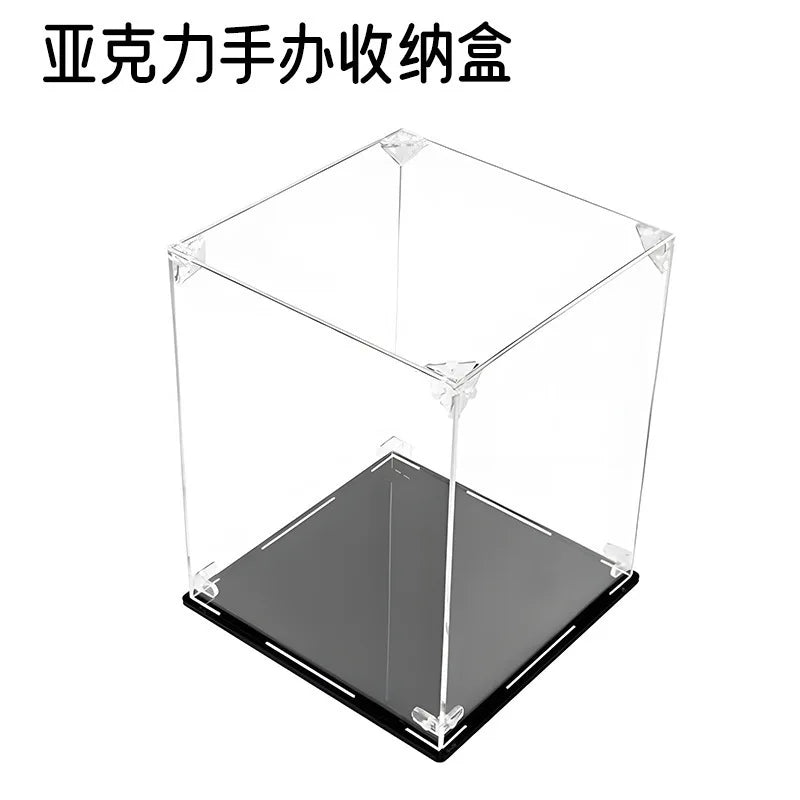 boîte rangement acrylique transparente couvercle figurine collection socle noir clips