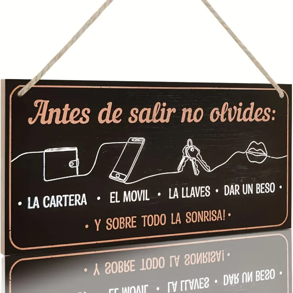 plaque décorative métal noir icônes blanches sac téléphone clés lèvres corde fixations classique mur