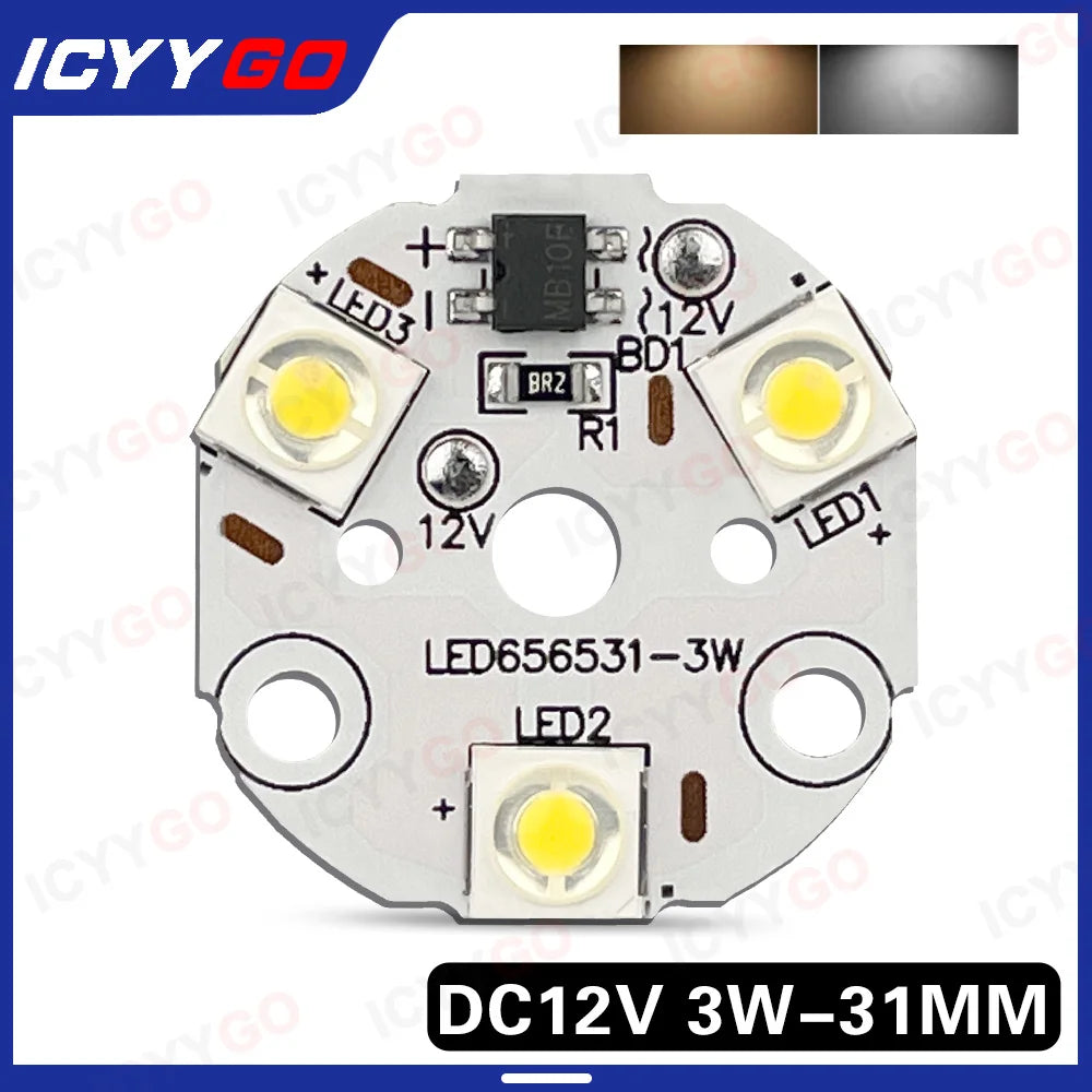 modules led blanc chaud 3w 12v 31mm industriels trous fixation