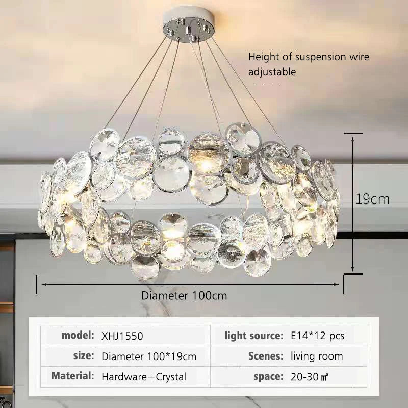 lustre moderne transparent argenté facettes salon chambre élégant pendentif toucher interrupteur