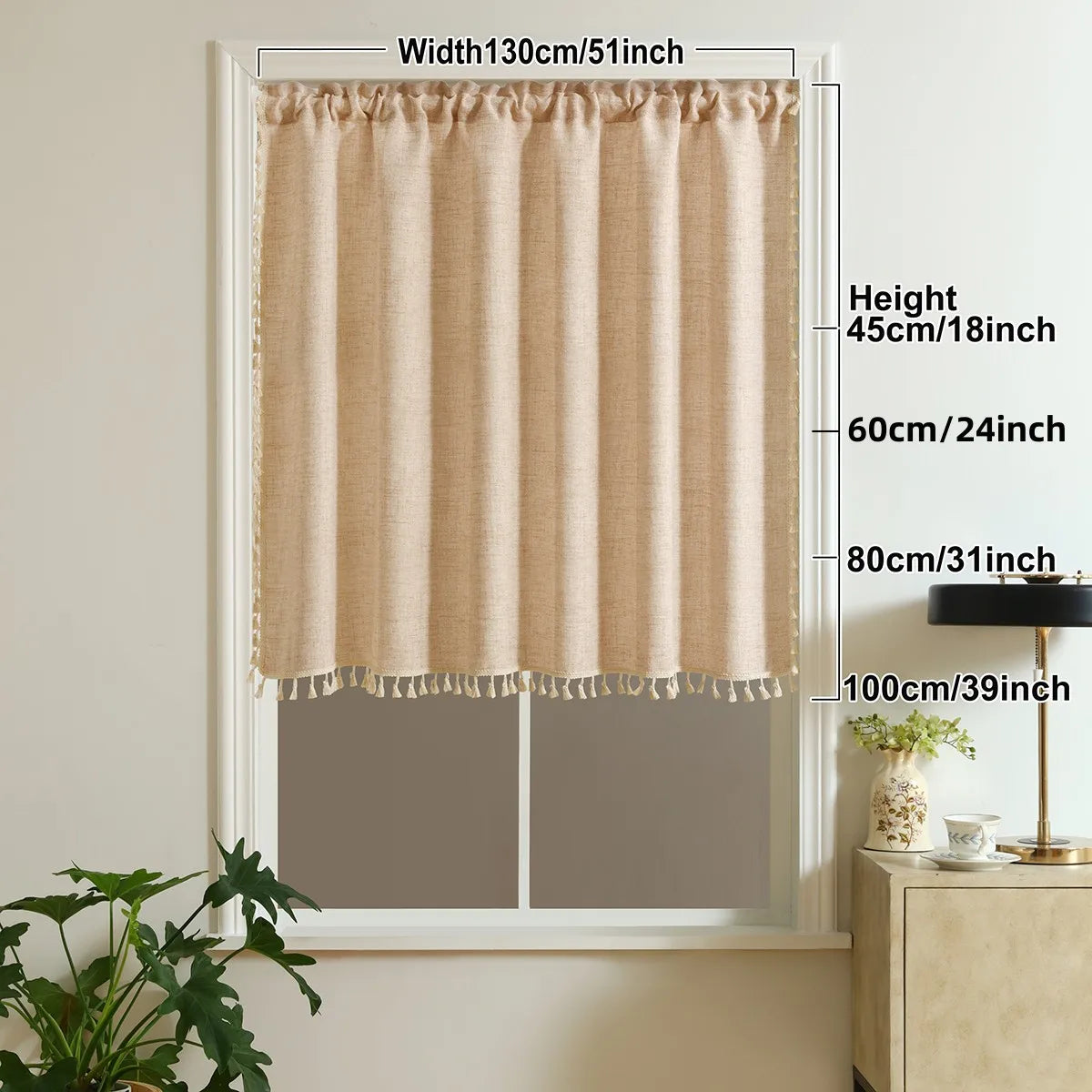 rideau rustique texture lin opacité beige clair 130cm large chambre cuisine decoration