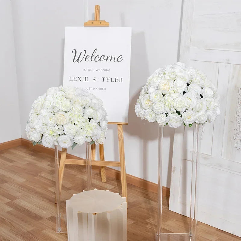 décoration mariage rose blanche soie diamètre 50cm intérieur présentoirs transparents