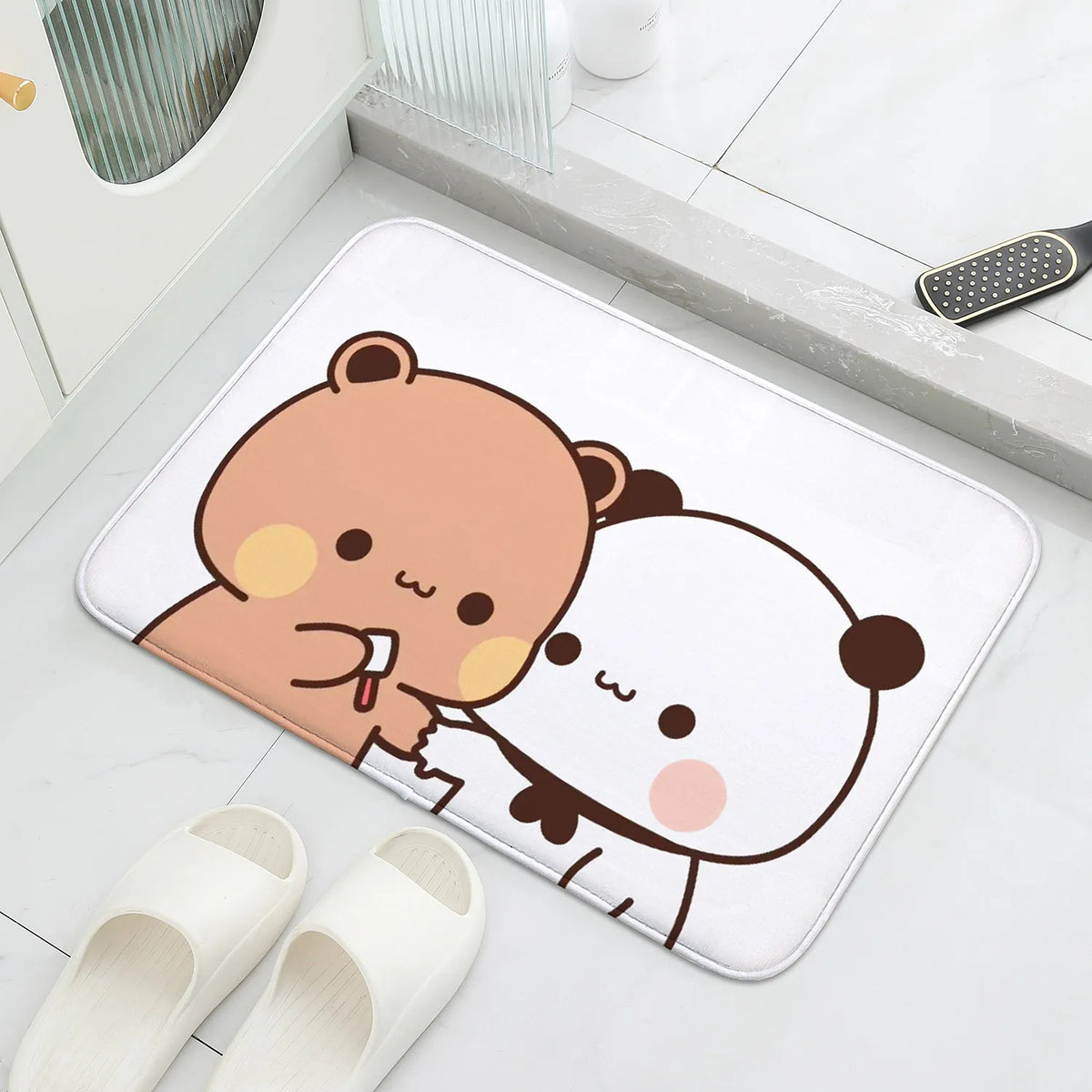 tapis bain antidérapant mousse polyester dessin animé ours blanc bleu moderne