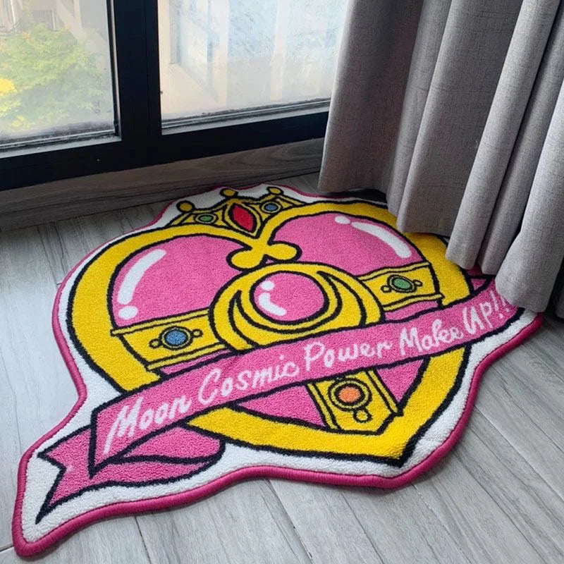 tapis animé sailor moon rose jaune blanc couronne rubans pierres précieuses chambre fille