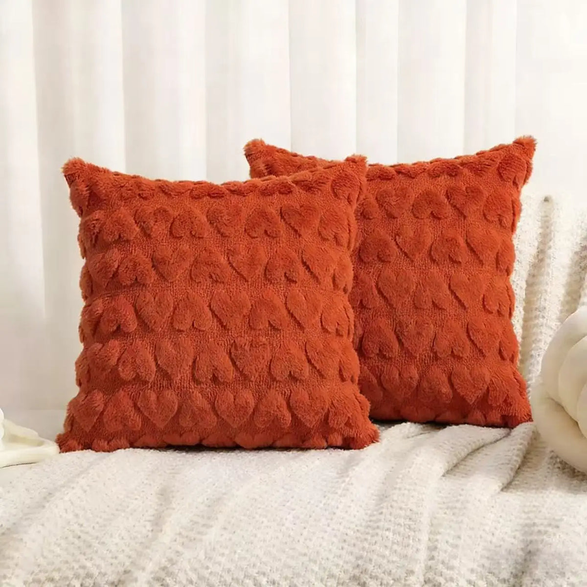 housses coussin motif cœurs polyester blanc rose rouge gris orange jaune doux confortable maison