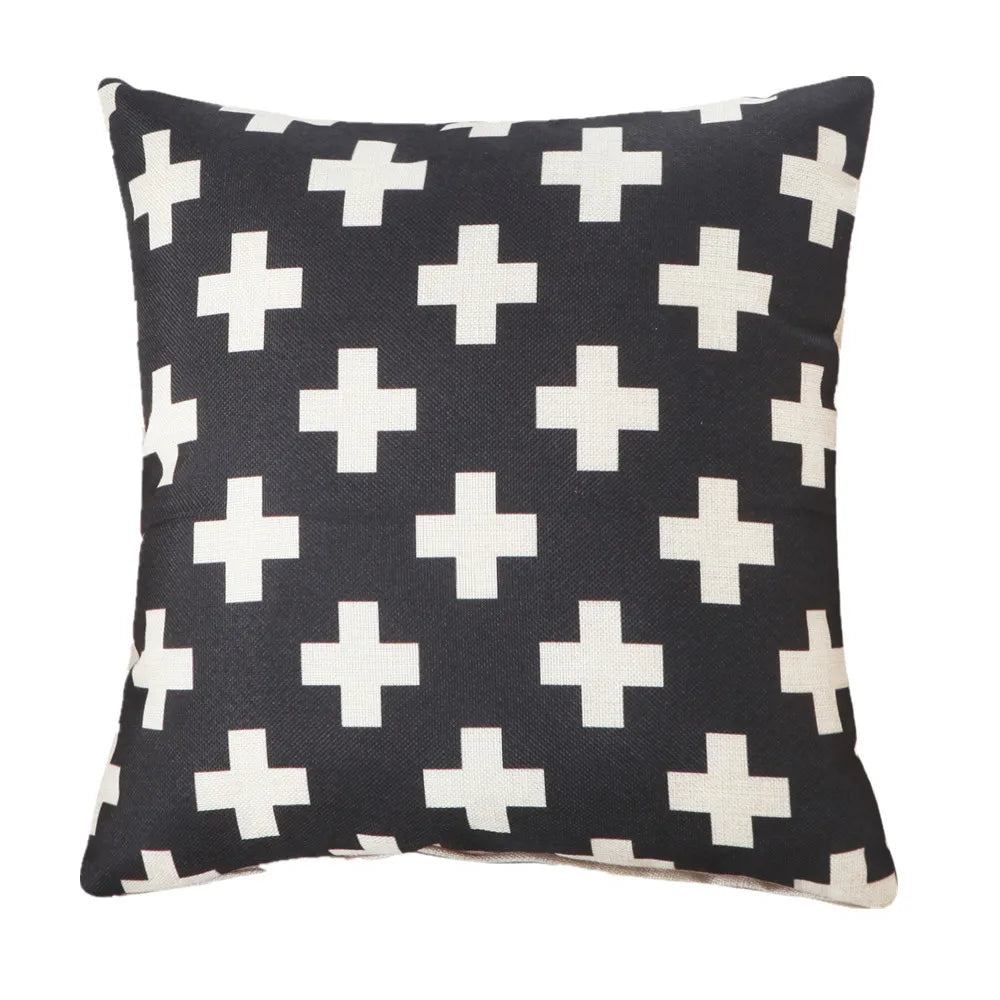 housse coussin carré géométrique coton lin moderne noir bleu rouge vert orange marron rose