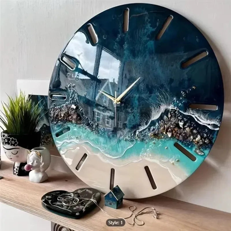moule silicone grande taille horloge décoration murale résine époxy bleu turquoise blanc contemporain artistique