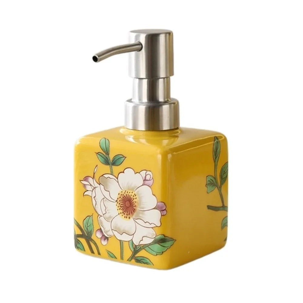 distributeur savon liquide fleurs papillon bleu jaune rose étanche rechargeable classique floral maison