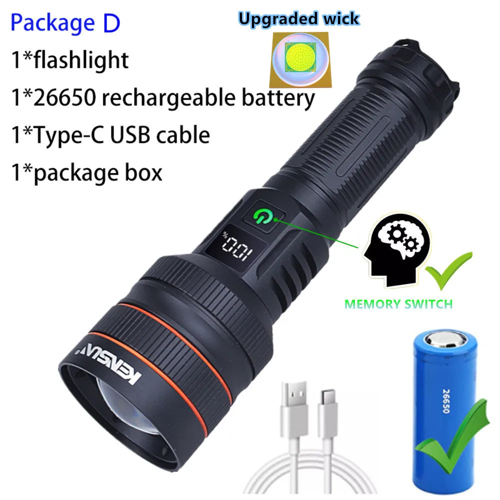 lampe torche noire orange rayées rechargeable led intense zoom tactique