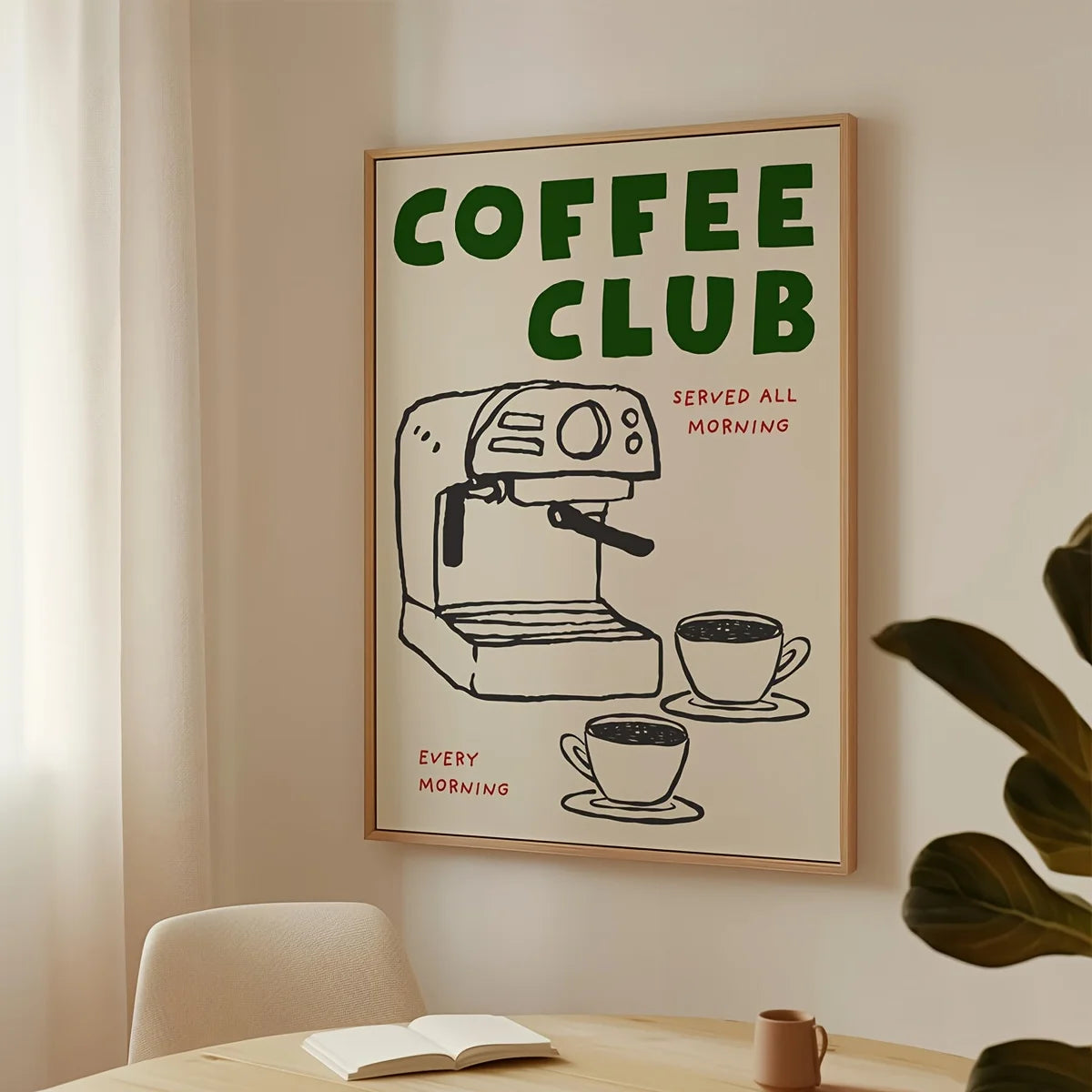 affiche graphique machine tasses vintage toile minimaliste maison sans cadre