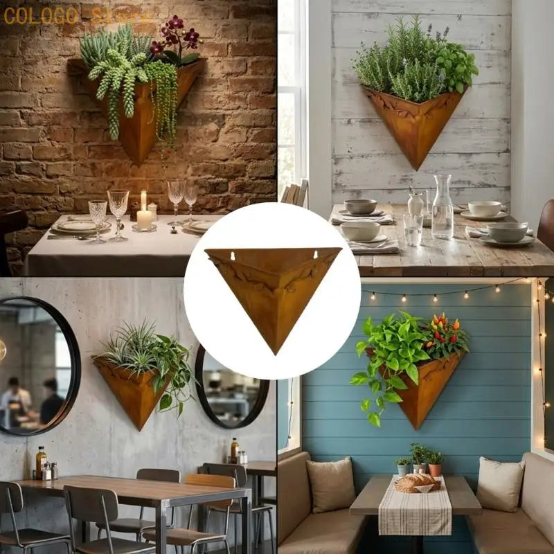 pots suspens plante triangle feuilles gravées rustique fixation arrangement fleuri balcon décorationextérieur