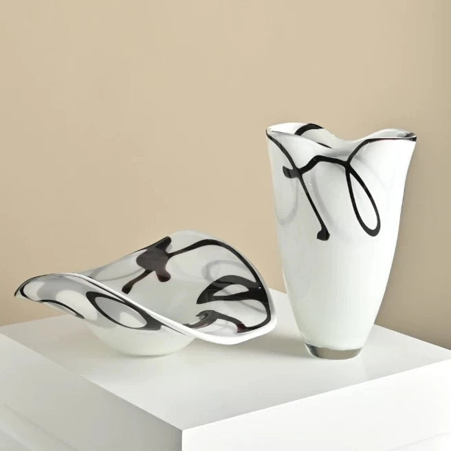 vase bol blanc noir motifs abstraits moderne décoration intérieure opaques