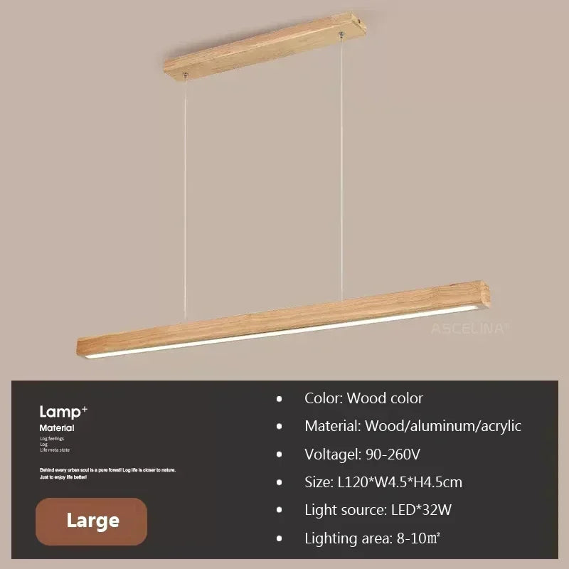 lampe suspendue bois naturel moderne lustre led long salle manger cuisine salon minimaliste