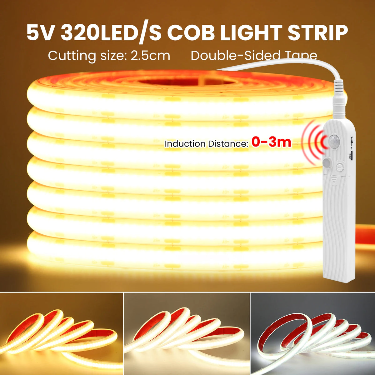 ruban led cob blanc naturel chaude capteur mouvement ip68 étanche chambre moderne