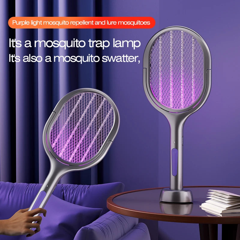 raquette anti moustiques lampe anti insectes rechargeable extensible moderne violet argenté led