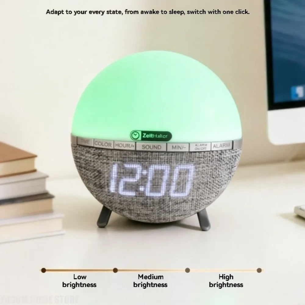 horloge table multifonction affichage numérique couleurs gris noir blanc tissu graphique moderne pieds animaux
