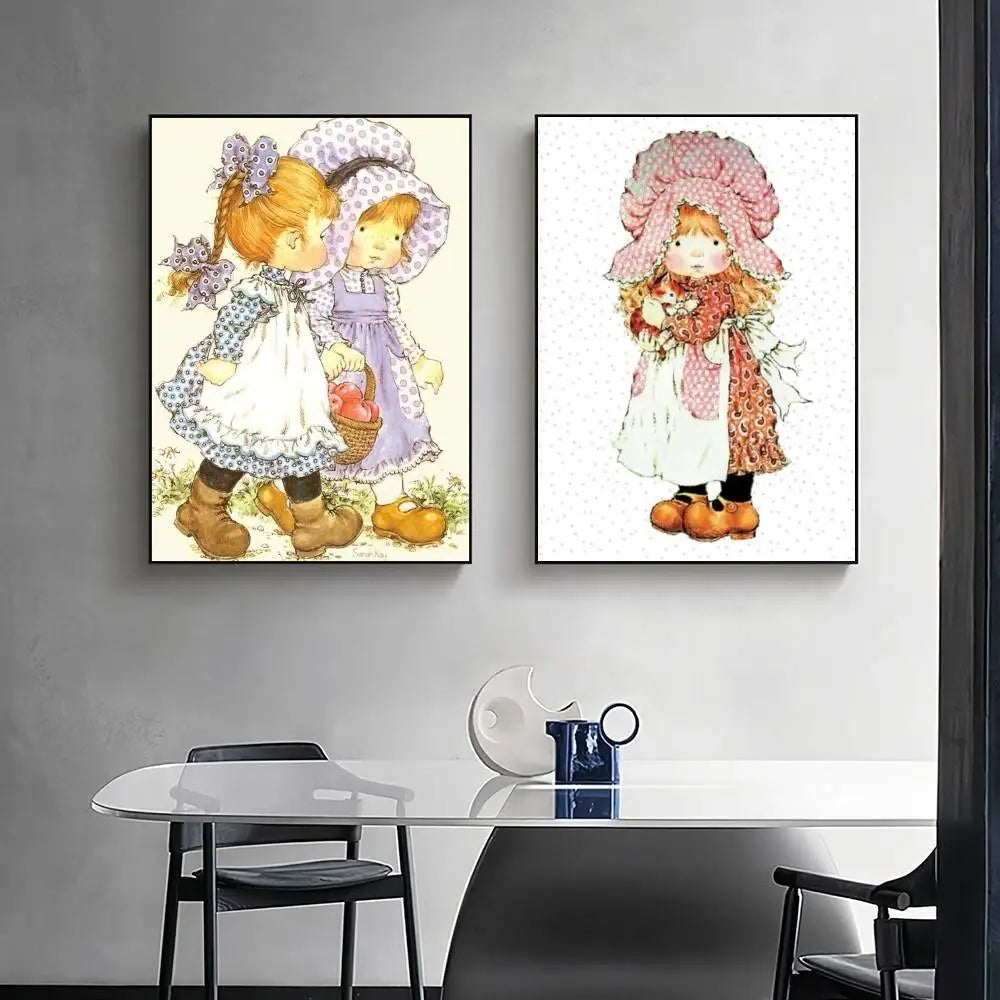 affiche décoration murale illustration vintage personnages enfants costumes traditionnels cadre noir salon chambre