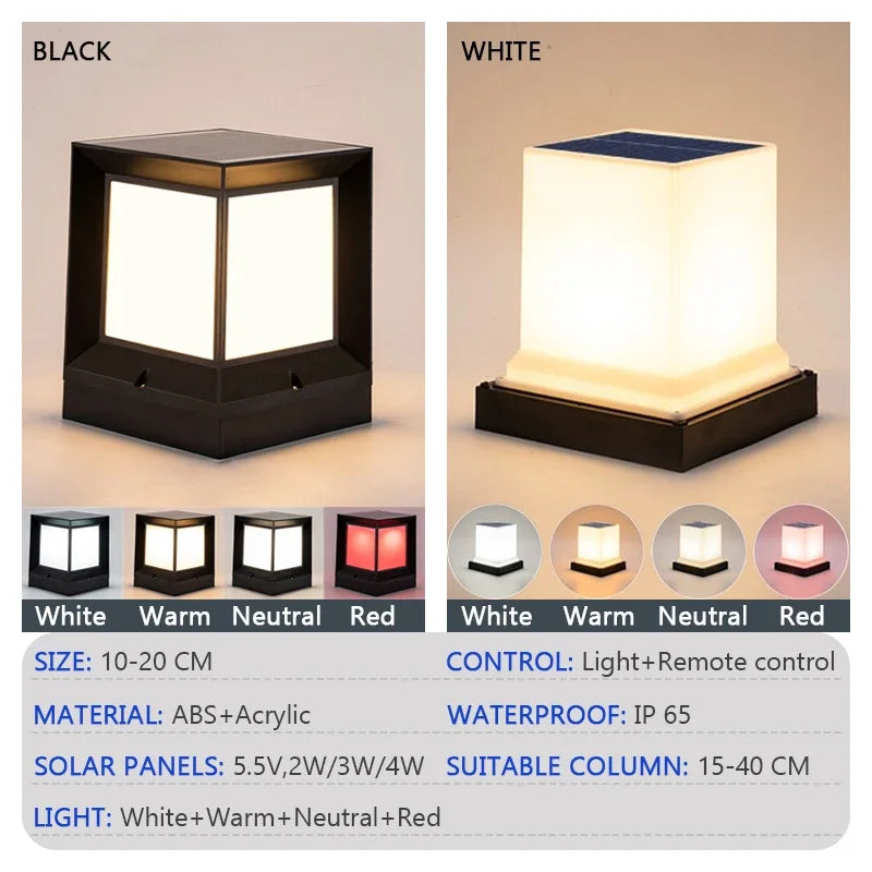 lampe solaire led moderne ip65 étanche télécommande noir blanc abs