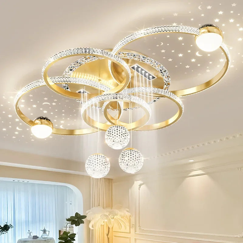 lustre moderne or cristaux scintillants suspension sphérique orientable chambre salon