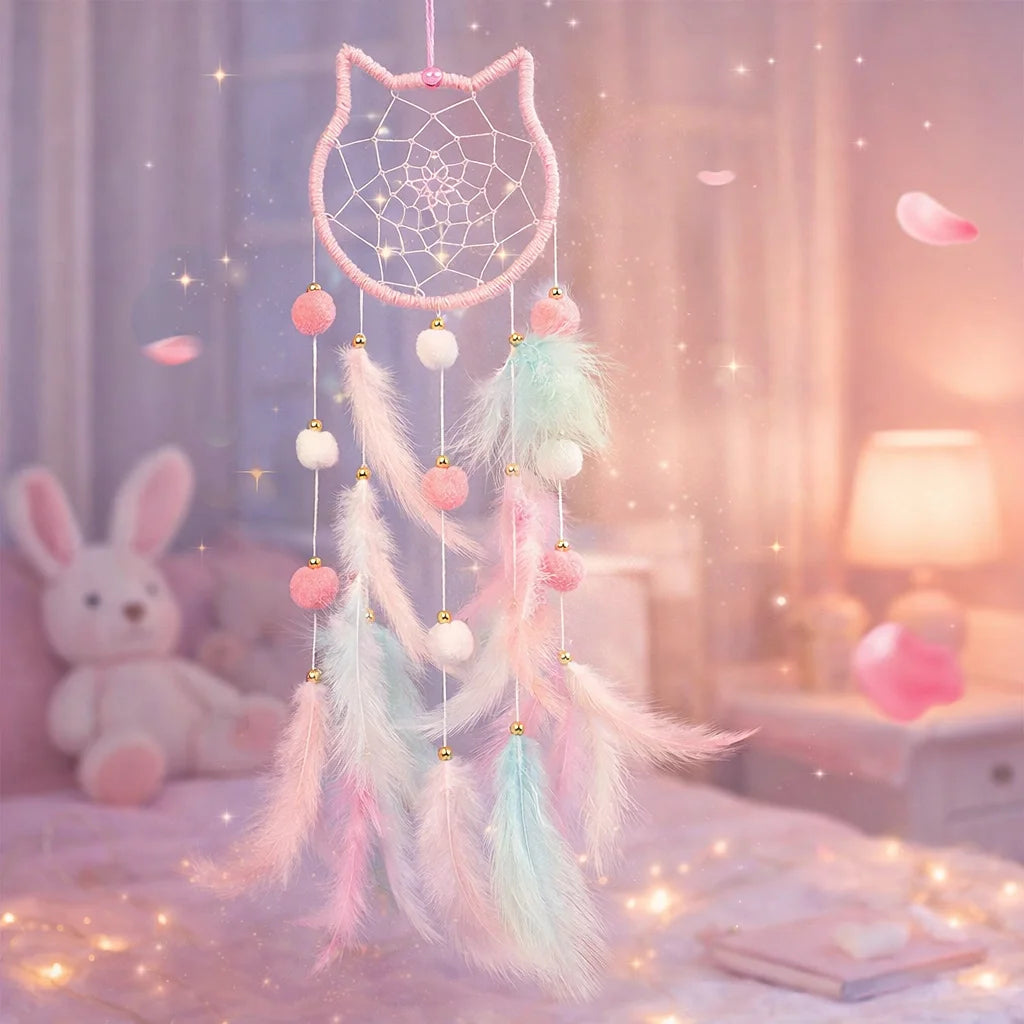 attrape rêves ethnique boho chic attrape rêves plumes pompons cordelette rose blanc bleu vert
