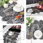 nappe dentelle florale noire blanche maison fête décoration transparente élégante champêtre assiettes verres