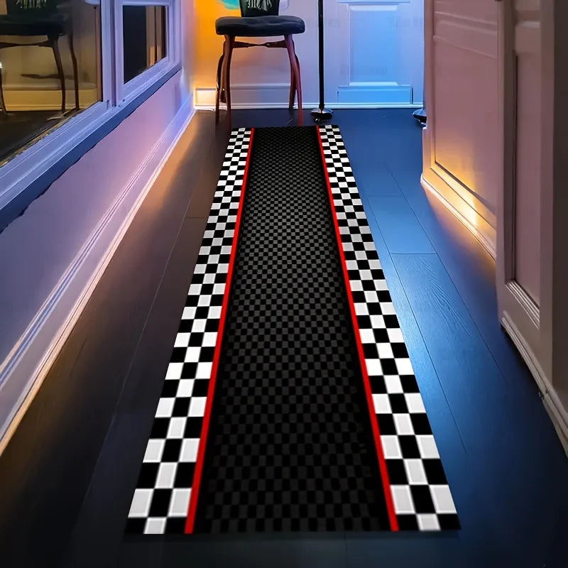 tapis moderne noir blanc rouge bordure antidérapant polyester feutre voyage maison camping