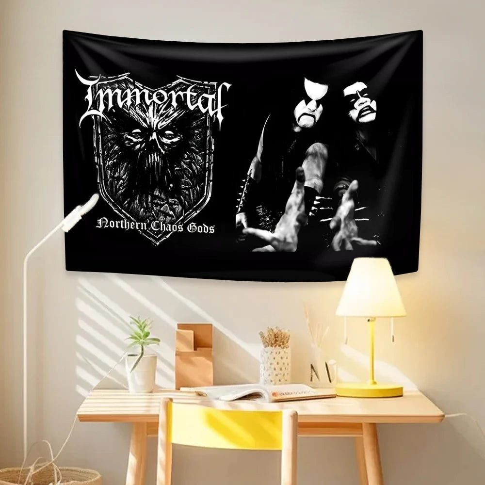tapisserie murale gothique personnage noir blanc décoration chambre rock concert tissu décoratif intérieur