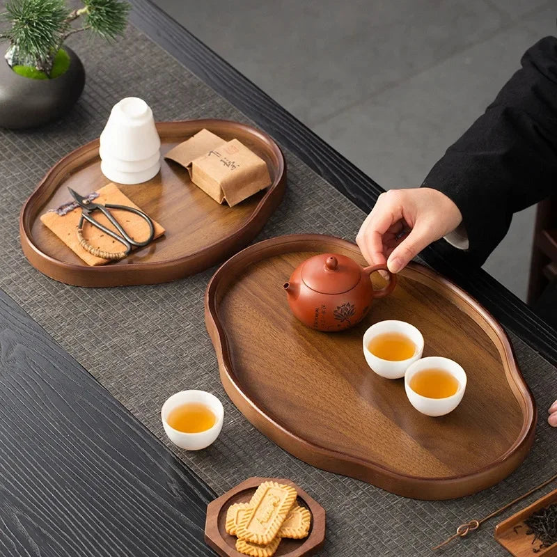 plateau service bambou ovale poignées fruits thé bois naturel