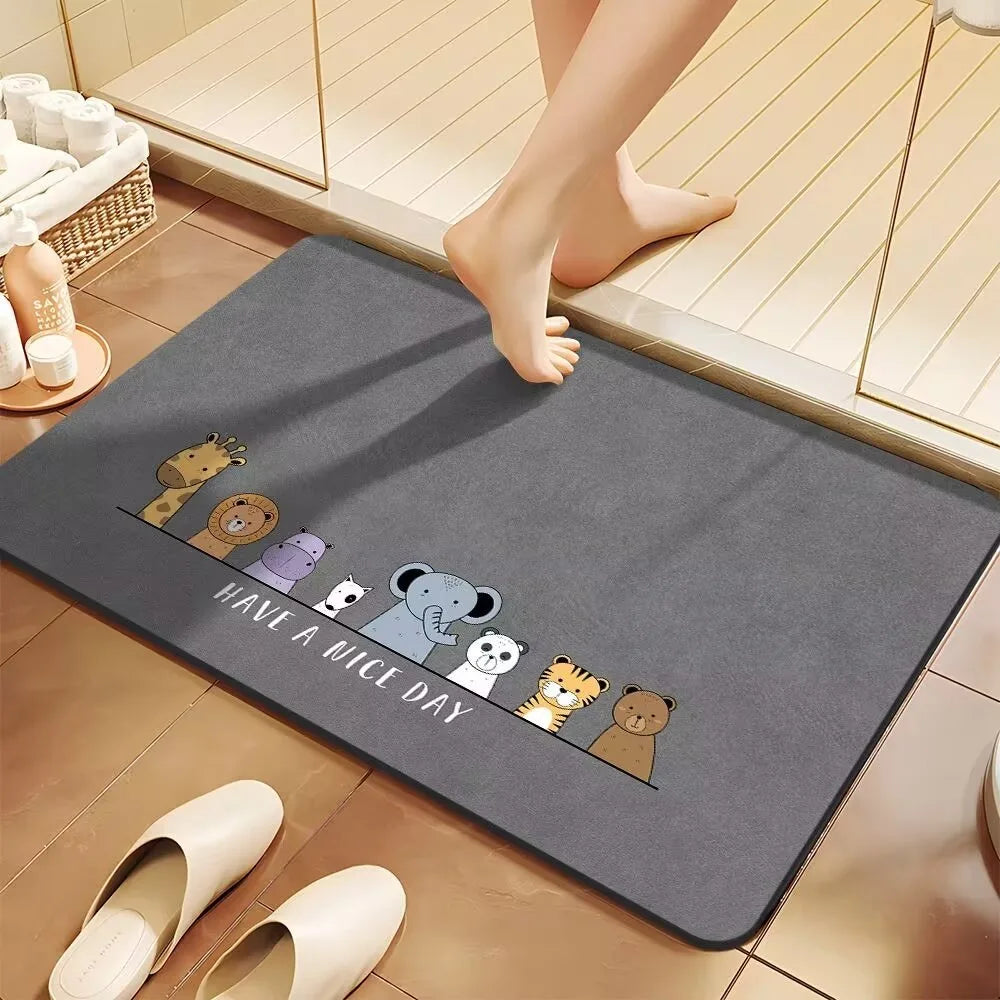 tapis sol antidérapant moderne chat mignon gris have nice day rapide séchage